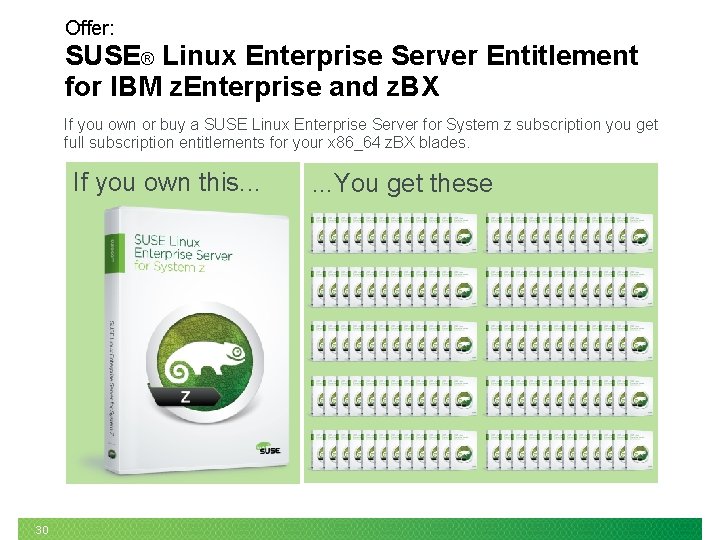 Offer: SUSE® Linux Enterprise Server Entitlement for IBM z. Enterprise and z. BX If