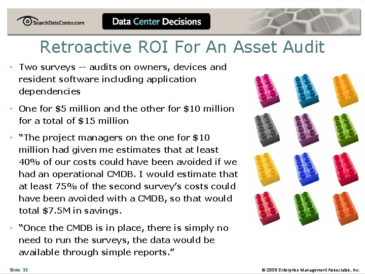 Retroactive ROI For An Asset Audit • Two surveys -- audits on owners, devices