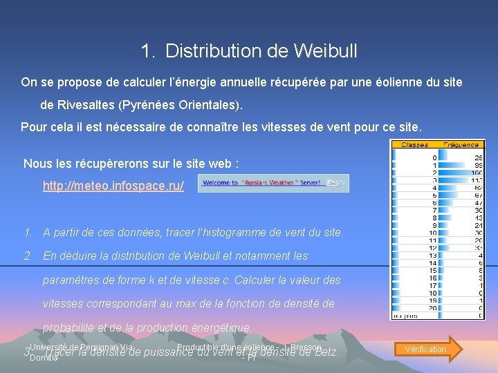 1. Distribution de Weibull On se propose de calculer l’énergie annuelle récupérée par une