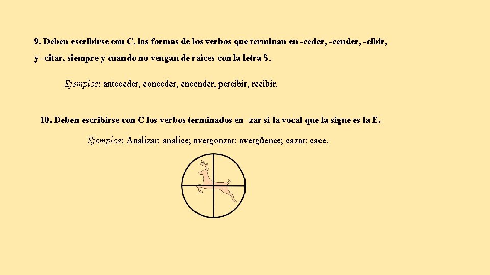 9. Deben escribirse con C, las formas de los verbos que terminan en -ceder,