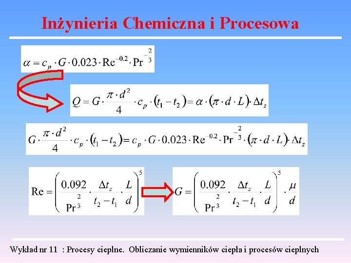 Inżynieria Chemiczna i Procesowa Wykład nr 11 : Procesy cieplne. Obliczanie wymienników ciepła i