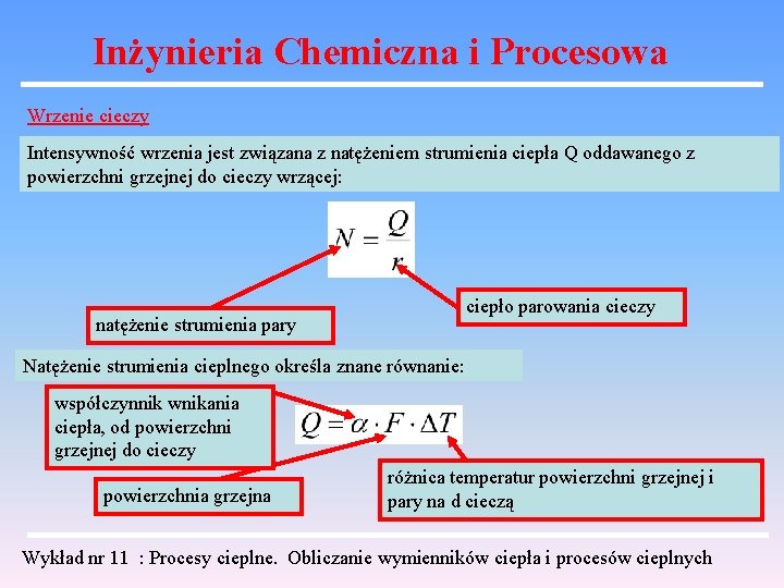 Inżynieria Chemiczna i Procesowa Wrzenie cieczy Intensywność wrzenia jest związana z natężeniem strumienia ciepła