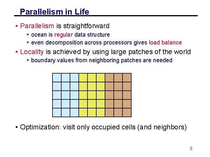 Parallelism in Life • Parallelism is straightforward • ocean is regular data structure •