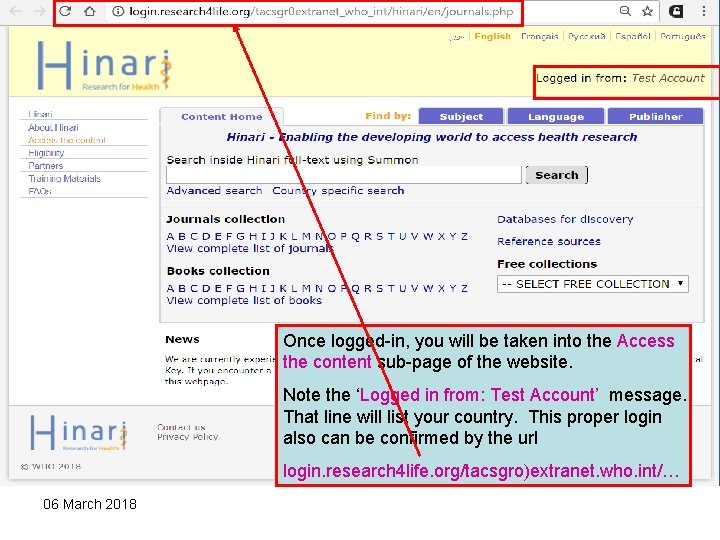 Once logged-in, you will be taken into the Access the content sub-page of the
