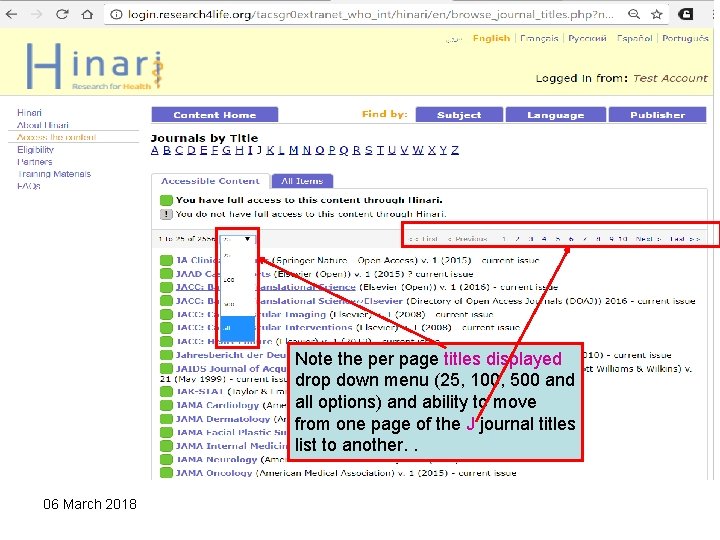 Note the per page titles displayed drop down menu (25, 100, 500 and all