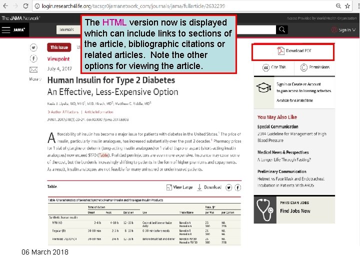 The HTML version now is displayed which can include links to sections of the
