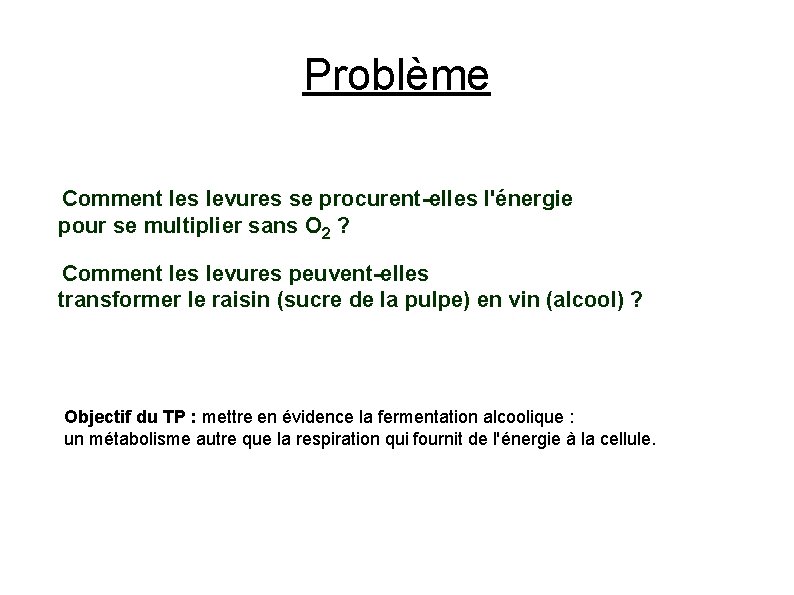 Problème Comment les levures se procurent-elles l'énergie pour se multiplier sans O 2 ?