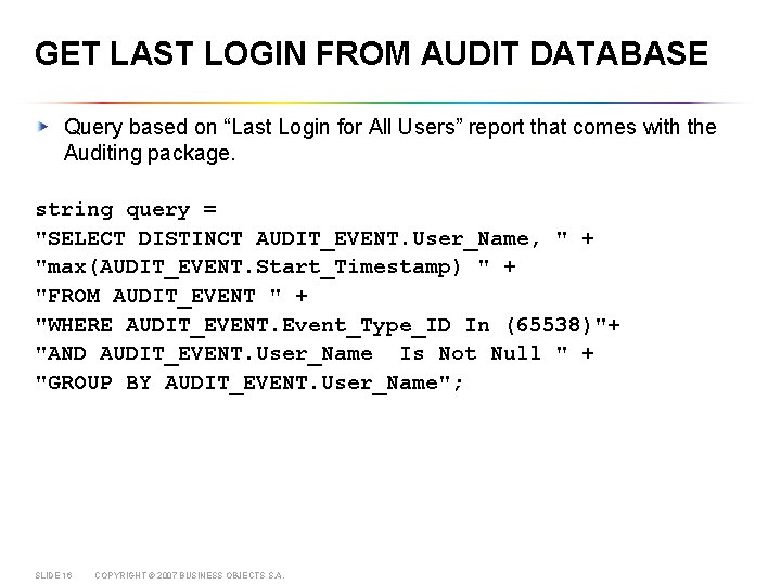 GET LAST LOGIN FROM AUDIT DATABASE Query based on “Last Login for All Users”