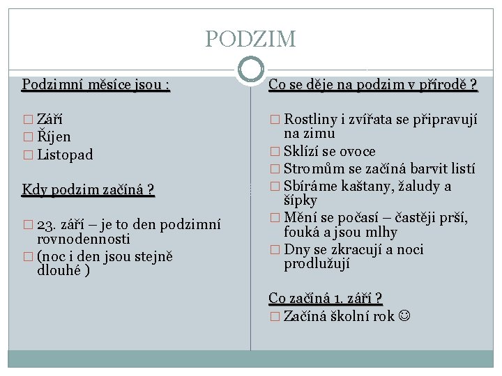 PODZIM Podzimní měsíce jsou : Co se děje na podzim v přírodě ? �