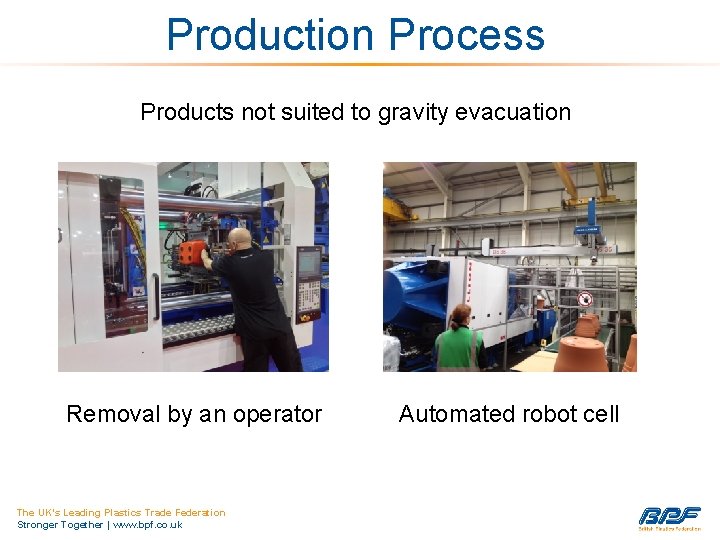 Production Process Products not suited to gravity evacuation Removal by an operator The UK’s