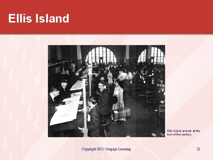 Ellis Island arrivals at the turn of the century. Copyright 2011 Cengage Learning 22