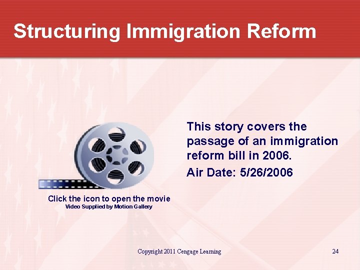 Structuring Immigration Reform This story covers the passage of an immigration reform bill in