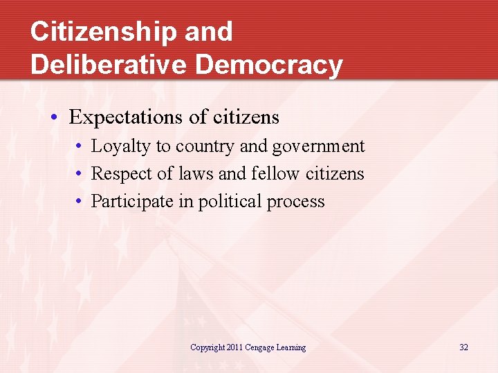Citizenship and Deliberative Democracy • Expectations of citizens • Loyalty to country and government
