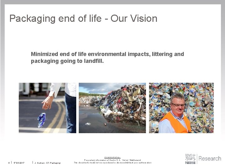 Packaging end of life - Our Vision Minimized end of life environmental impacts, littering