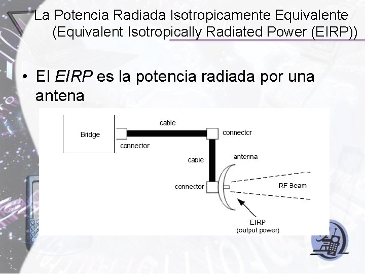 La Potencia Radiada Isotropicamente Equivalente (Equivalent Isotropically Radiated Power (EIRP)) • El EIRP es