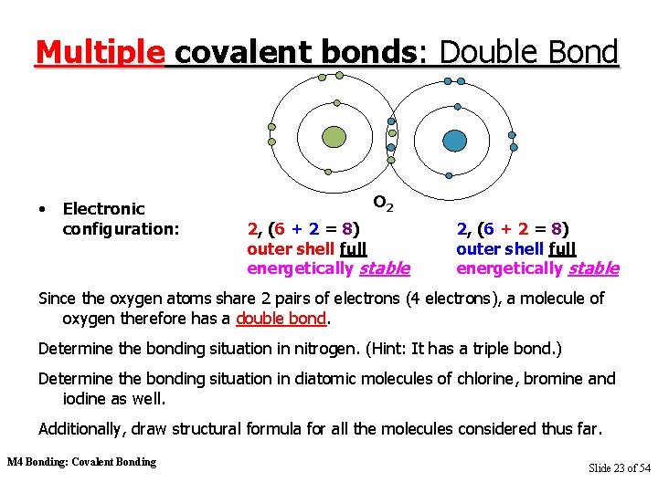 Multiple covalent bonds: Double Bond • Electronic configuration: O 2 2, (6 + 2