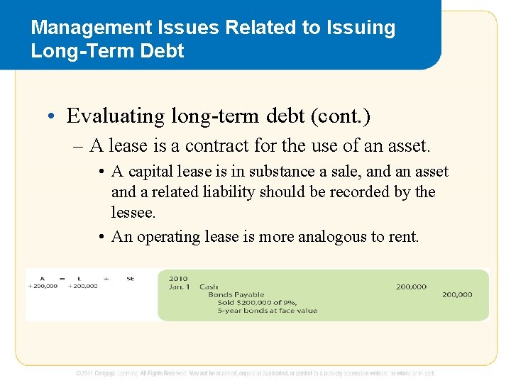 Management Issues Related to Issuing Long-Term Debt • Evaluating long-term debt (cont. ) –