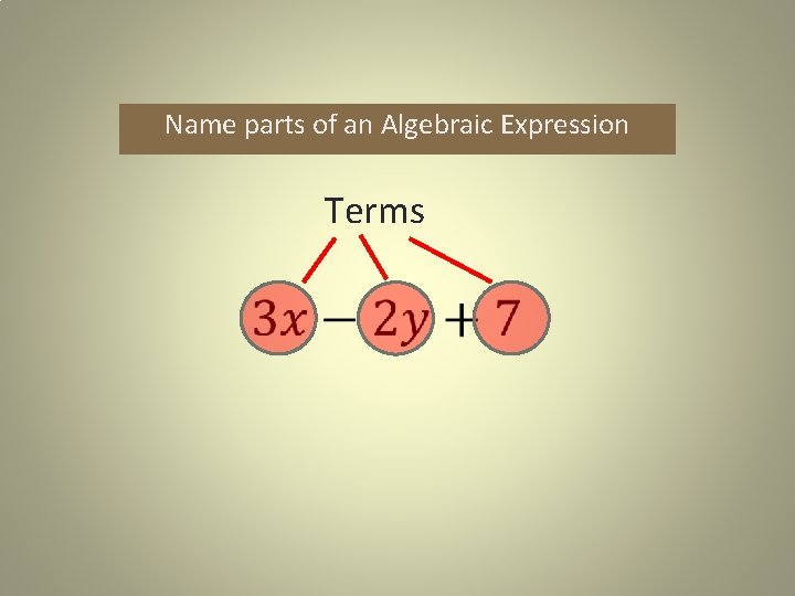 Name parts of an Algebraic Expression Terms 
