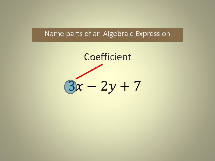 Name parts of an Algebraic Expression Coefficient 
