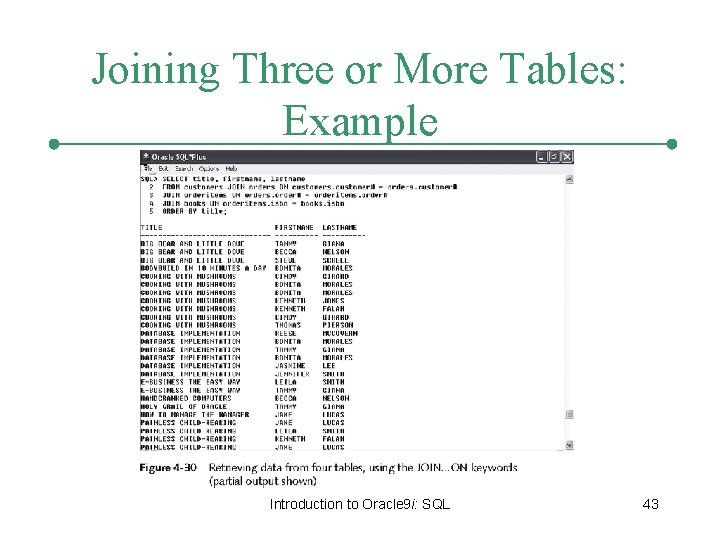 Joining Three or More Tables: Example Introduction to Oracle 9 i: SQL 43 Joining Three or More Tables: Example Introduction to Oracle 9 i: SQL 43