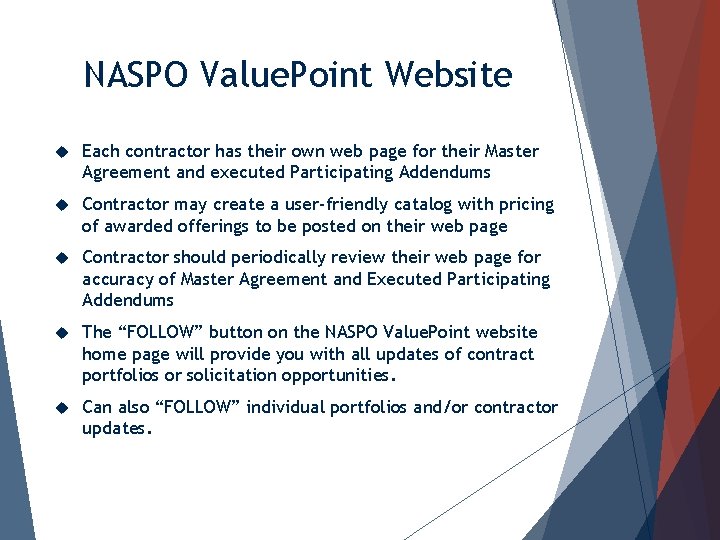 NASPO Value. Point Website Each contractor has their own web page for their Master