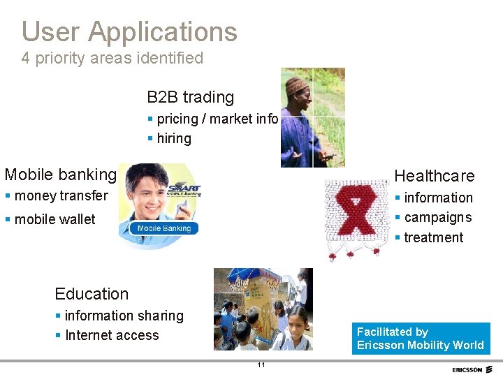 User Applications 4 priority areas identified B 2 B trading § pricing / market