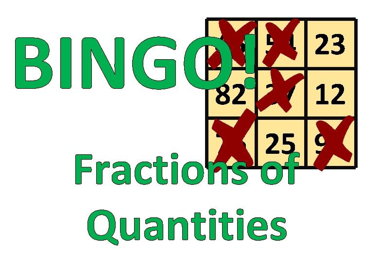 BINGO! 45 54 23 82 37 12 76 25 91 Fractions of Quantities 