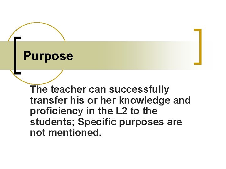 Purpose The teacher can successfully transfer his or her knowledge and proficiency in the