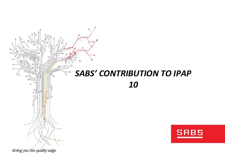 SABS’ CONTRIBUTION TO IPAP 10 Giving you the quality edge 