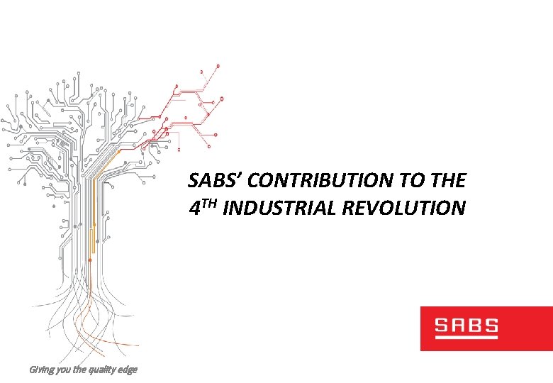 SABS’ CONTRIBUTION TO THE 4 TH INDUSTRIAL REVOLUTION Giving you the quality edge 