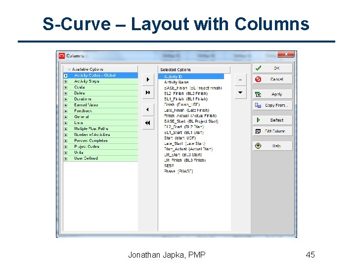 S-Curve – Layout with Columns Jonathan Japka, PMP 45 