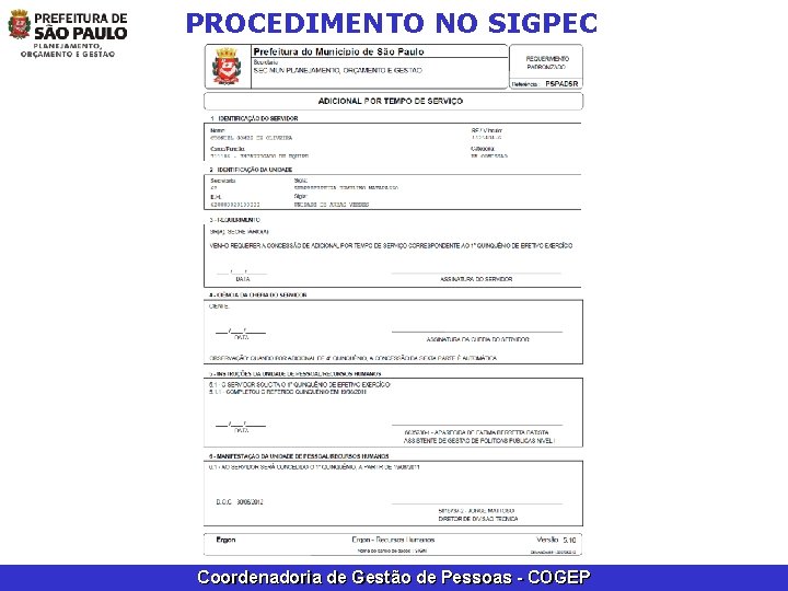 PROCEDIMENTO NO SIGPEC Coordenadoria de Gestão de Pessoas - COGEP 