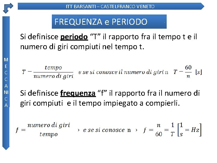 ITT BARSANTI – CASTELFRANCO VENETO FREQUENZA e PERIODO Si definisce periodo “T” il rapporto