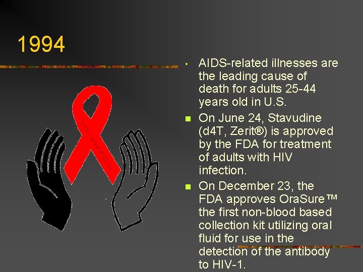 1994 • n n AIDS-related illnesses are the leading cause of death for adults