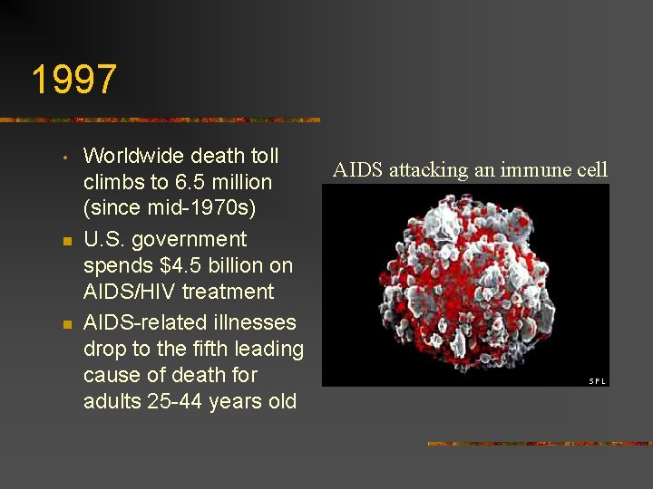 1997 • n n Worldwide death toll climbs to 6. 5 million (since mid-1970