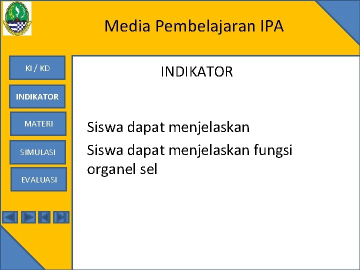 Media Pembelajaran IPA KI / KD INDIKATOR MATERI SIMULASI EVALUASI Siswa dapat menjelaskan fungsi