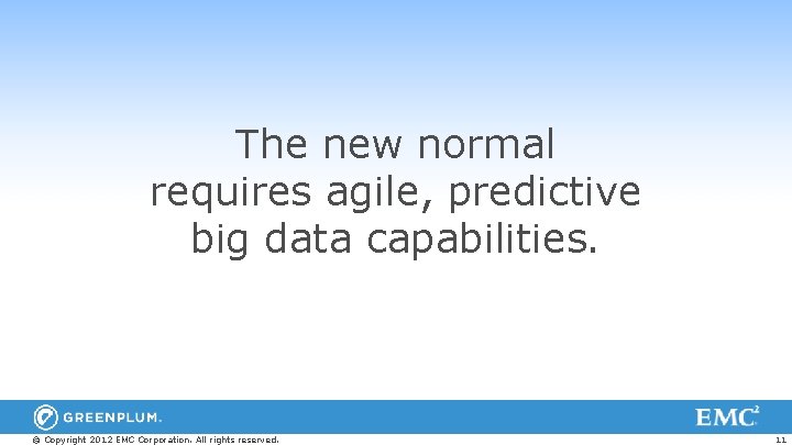 The new normal requires agile, predictive big data capabilities. © Copyright 2012 EMC Corporation.