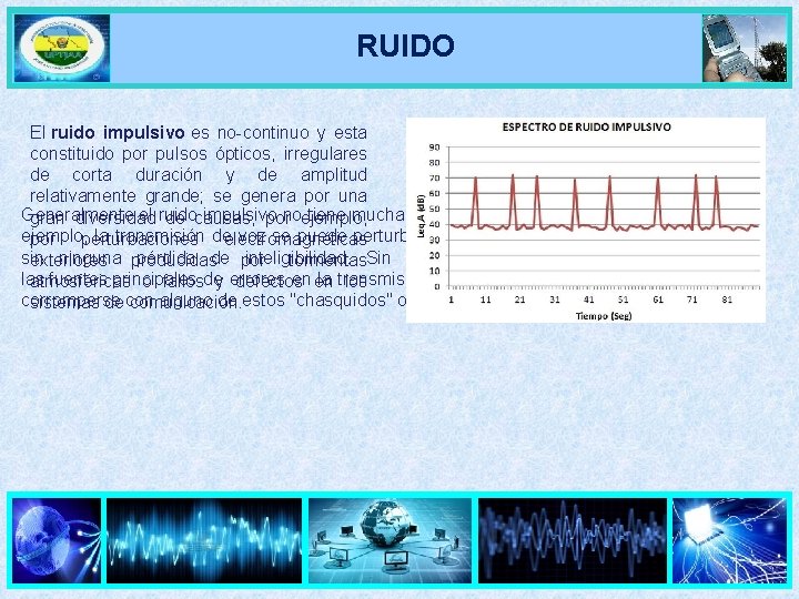 RUIDO El ruido impulsivo es no-continuo y esta constituido por pulsos ópticos, irregulares de