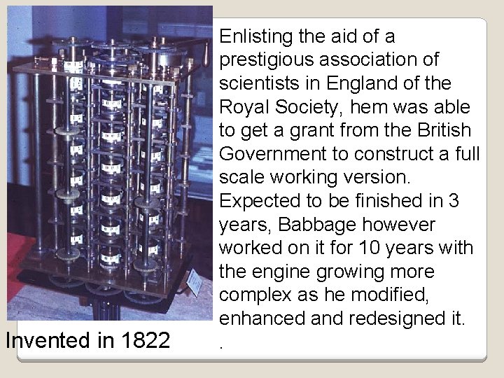 Invented in 1822 Enlisting the aid of a prestigious association of scientists in England