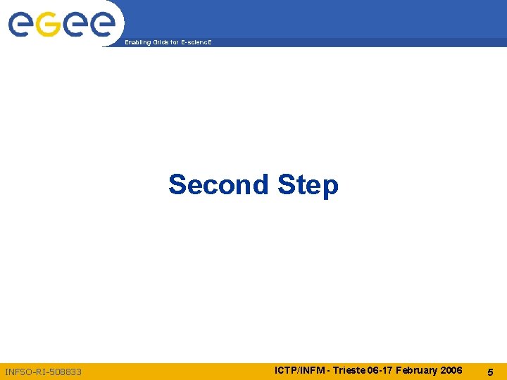 Enabling Grids for E-scienc. E Second Step INFSO-RI-508833 ICTP/INFM - Trieste 06 -17 February