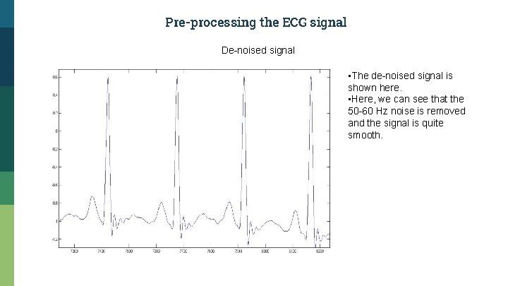 Pre-processing the ECG signal De-noised signal • The de-noised signal is shown here. •
