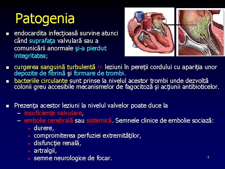 Patogenia n endocardita infecţioasă survine atunci când suprafaţa valvulară sau a comunicării anormale şi