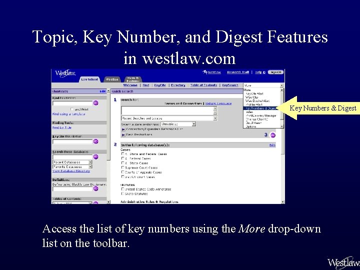 Topic, Key Number, and Digest Features in westlaw. com Key Numbers & Digest Access