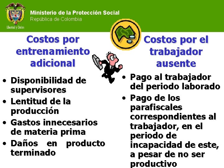 Ministerio de la Protección Social República de Colombia Costos por entrenamiento adicional • Disponibilidad