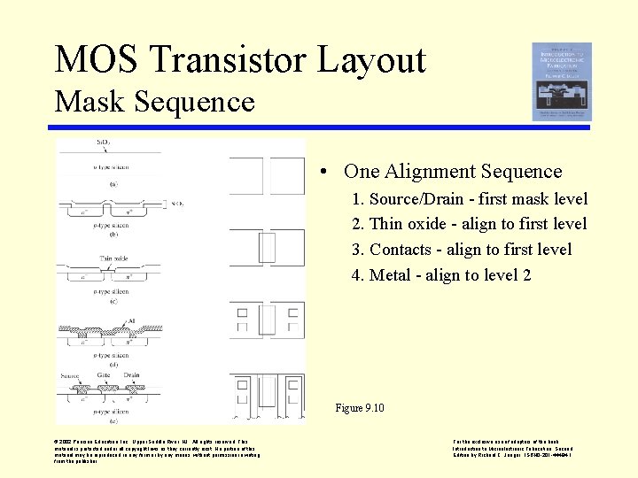 MOS Transistor Layout Mask Sequence • One Alignment Sequence 1. Source/Drain - first mask