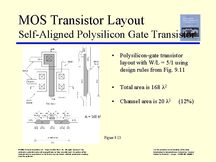 MOS Transistor Layout Self-Aligned Polysilicon Gate Transistor • Polysilicon-gate transistor layout with W/L =