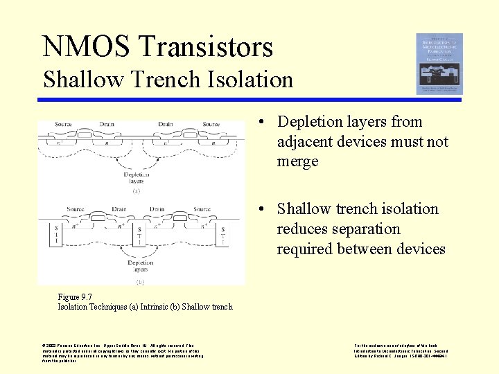 NMOS Transistors Shallow Trench Isolation • Depletion layers from adjacent devices must not merge