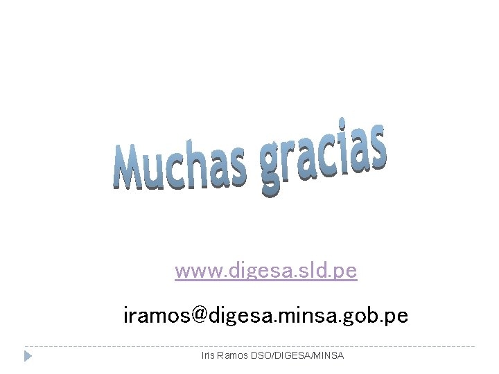 www. digesa. sld. pe iramos@digesa. minsa. gob. pe Iris Ramos DSO/DIGESA/MINSA 