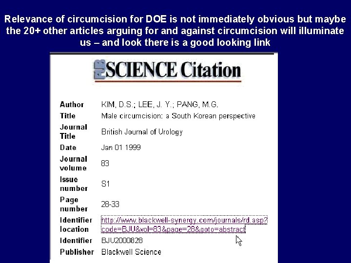 Relevance of circumcision for DOE is not immediately obvious but maybe the 20+ other