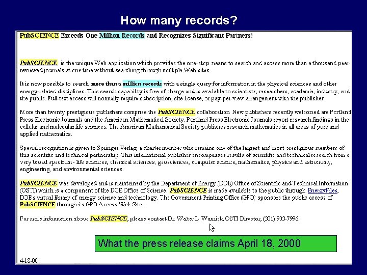 How many records? What the press release claims April 18, 2000 